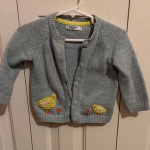 Baby Boden Light Blue Knit Cardigan with Yellow Chick Appliques